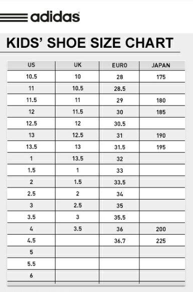 adidas youth shoe size chart.